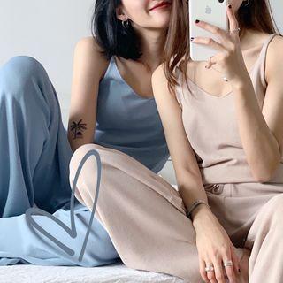 Plain Camisole/ Pocket-front Top / Shorts/ Wide-leg Pants/ Jogger Pants / Open-front Cardigan