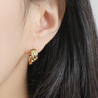925 Sterling Silver Layered Hoop Earring 1 Pair - Gold - One Size