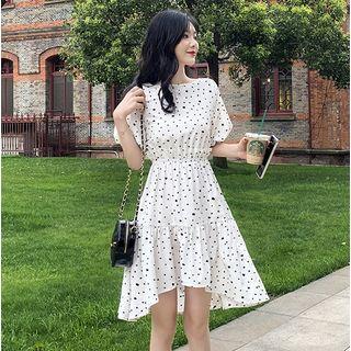 Patterned Puff-sleeve Chiffon Dress