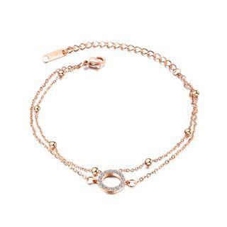 Simple Temperament Plated Rose Gold Geometric Circle 316l Stainless Steel Double-layer Bracelet With Cubic Zirconia Rose Gold - One Size