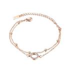 Simple Temperament Plated Rose Gold Geometric Circle 316l Stainless Steel Double-layer Bracelet With Cubic Zirconia Rose Gold - One Size