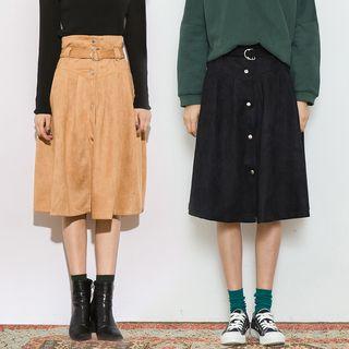 Suede A-line Midi Skirt