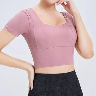 Short-sleeve Square-neck Sports Crop Top