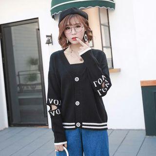 Lettering Ripped Cardigan