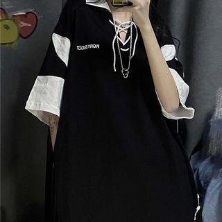 Two-tone Lace-up Polo Shirt