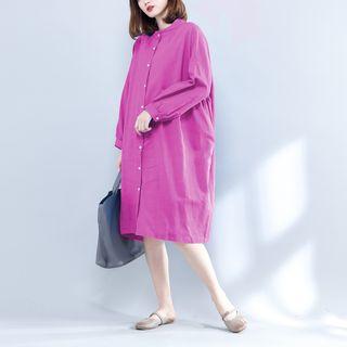 Plain Long-sleeve Stand-collar Shirtdress