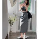 Set: Asymmetrical Crop Tube Top + High-waist Midi Skirt