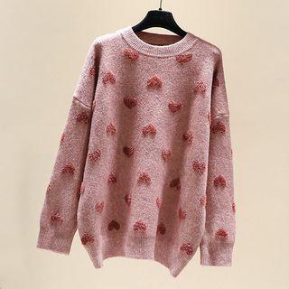 Heart Pattern Sweater Pink - One Size