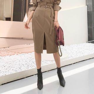 Office Look Belted Pencil Skirt