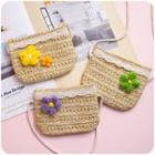 Yarn Flower Straw Woven Crossbody Bag