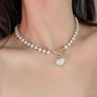 Faux Pearl Heart Charm Choker White - One Size