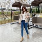 Wool Blend Houndstooth Handmade Jacket Beige - One Size
