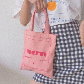 Lettering Canvas Handbag Merci - Pink - One Size