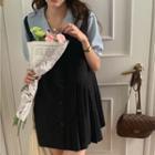 Short-sleeve Blouse / Pleated Overall Dress