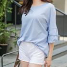 Layered Elbow-sleeve Cotton T-shirt