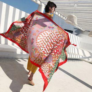 Pattern Shawl Gradient Flower Red - 180cm X 100cm