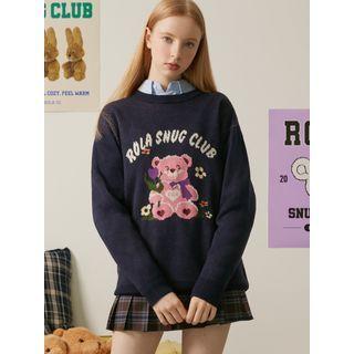Rola Bear Round-neck Knit Top Navy Blue - One Size