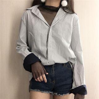 Contrast Cuff Striped Long-sleeve Shirt