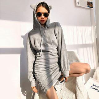 Letter Embroidered Mini Bodycon Hoodie Dress