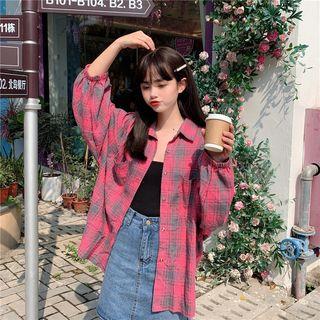 Plaid Shirt Wide Long-sleeve External Set