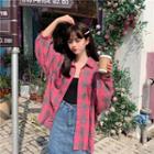 Plaid Shirt Wide Long-sleeve External Set