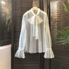 Tie-neck Flared Cuff Lace Blouse