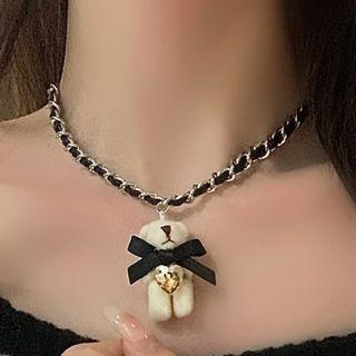 Bear Pendant Alloy Faux Leather Choker White Bear - Black - One Size