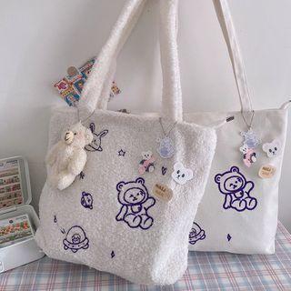 Cartoon Embroidered Faux Shearling Backpack