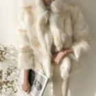 Two Tone Faux-fur Jacket Beige - One Size