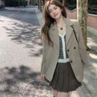 Double-breasted Blazer / Button-up Sweater Vest / Mini Pleated Skirt