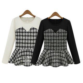 Long-sleeve Plaid Panel Ruffle Dress