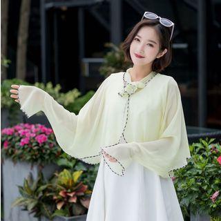 Contrast Trim Tie-neck Chiffon Cape