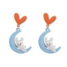 Heart Rabbit Moon Dangle Earring 1 Pair - 925 Silver Needle Earrings - Orange & Blue & White - One Size