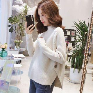 Raglan Sleeve Mock Neck Slit-side Sweater