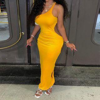One-shoulder Cut-out Maxi Bodycon Dress