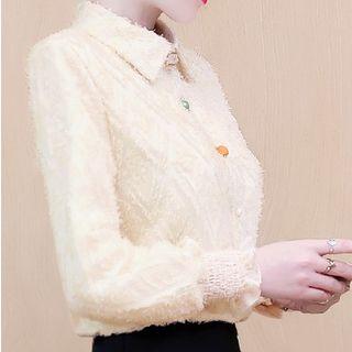 Frilled Cuff Buttoned Long-sleeve Top