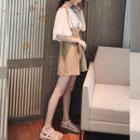 Set: Elbow-sleeve Chiffon Blouse + Wide-leg Jumper Shorts