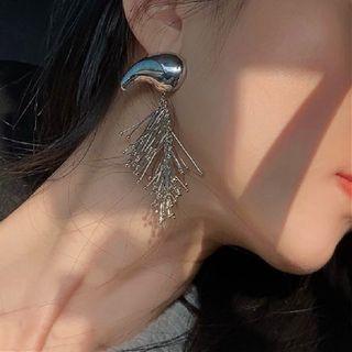 Fang Alloy Fringed Earring 1 Pair - S925 Silver Needle - Silver - One Size