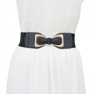 Bow Accent Faux Leather Belt 01 - Gold & Black - 65 To 85cm