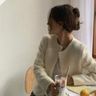 Round-neck Wool Blend Cropped Jacket Cream - One Size