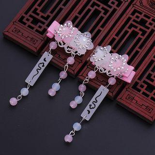 Alloy Flower Fringed Hair Clip 1 Pair - Pink - One Size
