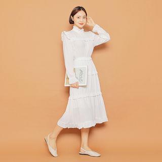 Mock-neck Frilled-detail Long Dress