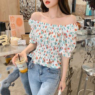 Off Shoulder Floral Pleated Blouse