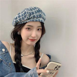 Plaid Beret Hat Blue - One Size