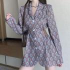 Long-sleeve Printed Open-collar Playsuit