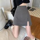 High-waist Plain Slit-side A-line Mini Skirt