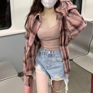 Plain Tank Top / Long-sleeve Plaid Shirt (various Designs)