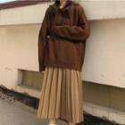 Hooded Sweater / Pleated Midi A-line Skirt