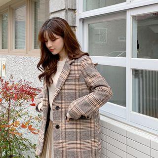 Plaid Longline Blazer With Sash Brown - One Size