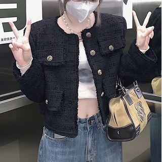 Tweed Jacket / Wide-leg Jeans